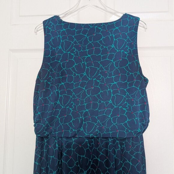 Talbots Factory Floral Blouson Dress Womens Size Large Blue Draped Cowl Neck - Picture 8 of 10